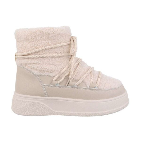 Botine cu blana decorativa, Crem