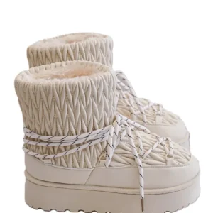 Cizme imblanite, design modern matlasat si platforma, Bej