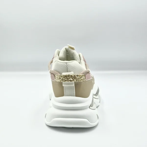 Pantofi sport dama cu insertii stralucitoare, Alb/Bej/Roz - imagine 4