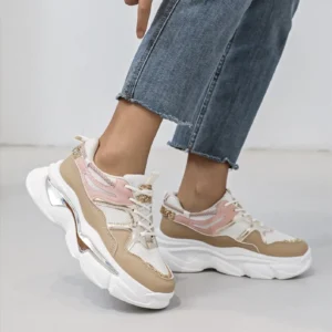 Pantofi sport dama cu insertii stralucitoare, Alb/Bej/Roz Alniro Store 2025-11-06 sneakers_dama_platforma