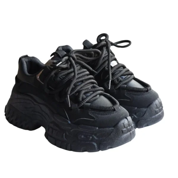 Sneakers dama cu platforma, piele ecologica, Negru - imagine 4