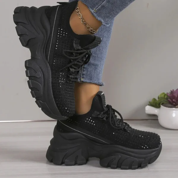 Sneakers dama platforma cu insertii stralucitoare, Negru - imagine 2