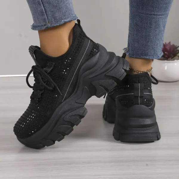 Sneakers dama platforma cu insertii stralucitoare, Negru - imagine 4