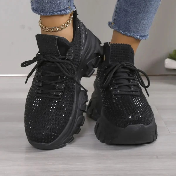 Sneakers dama platforma cu insertii stralucitoare, Negru - imagine 3