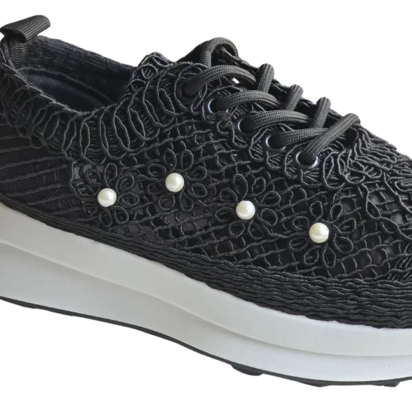 Sneakers cu dantela si perle decorative, Negru - imagine 9