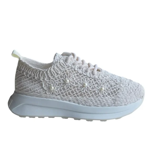 Sneakers cu dantela si perle decorative, Bej - imagine 6