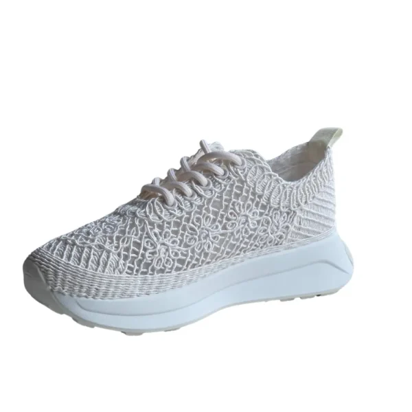 Sneakers cu dantela si perle decorative, Bej - imagine 7