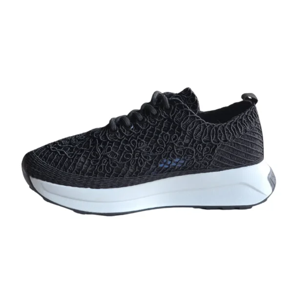 Sneakers cu dantela si perle decorative, Negru - imagine 7