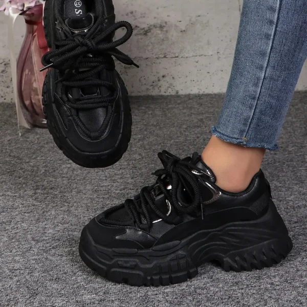 Sneakers dama cu platforma, piele ecologica, Negru - imagine 2
