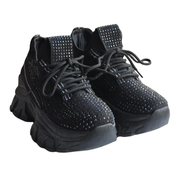 Sneakers dama platforma cu insertii stralucitoare, Negru - imagine 9