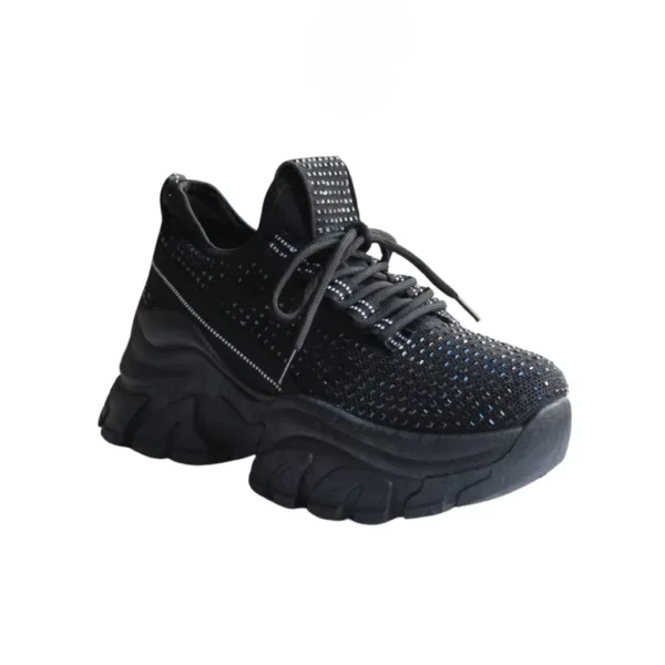 Sneakers dama platforma cu insertii stralucitoare, Negru - imagine 6