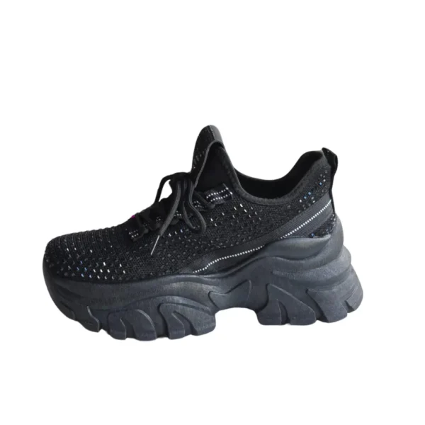 Sneakers dama platforma cu insertii stralucitoare, Negru - imagine 8